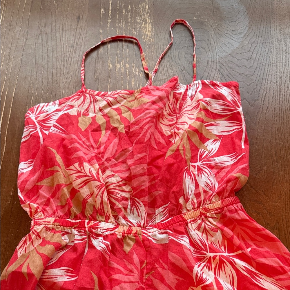 Roxy Red Tropical Floral Spaghetti-Strap One-Piece Romper - Picture 8 of 9